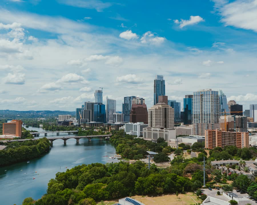 Downtown Austin skyline along Lady Bird Lake
